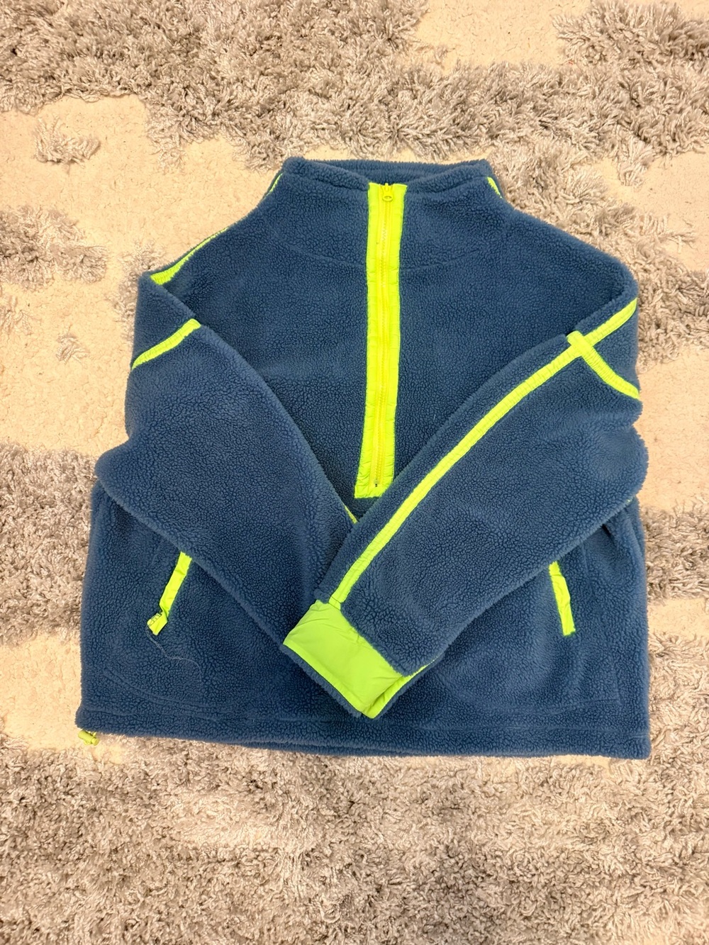 Navy Fleece Half-Zip Pullover with Neon Green Trim